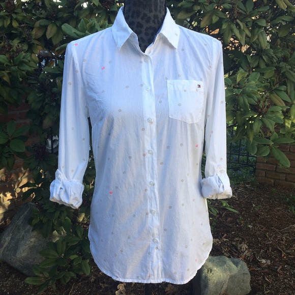 Tommy Hilfiger White & Chambray Blue Nautical Top  - Size Small - Picture 2 of 8